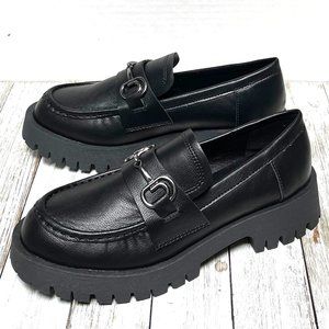 New Black Chain Platform Chunky Heel Penny Loafers